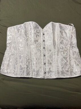 White Brocade Strapless Corset Bustier Top